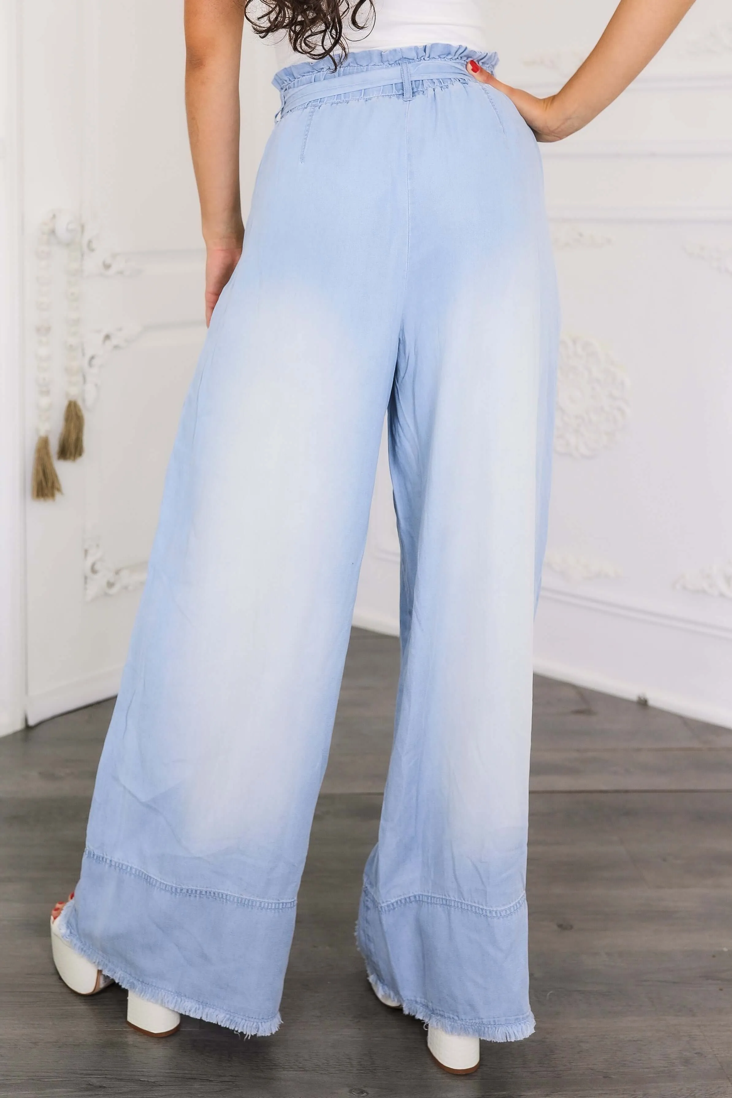 Ombré Wrap Tie Palazzo Jeans