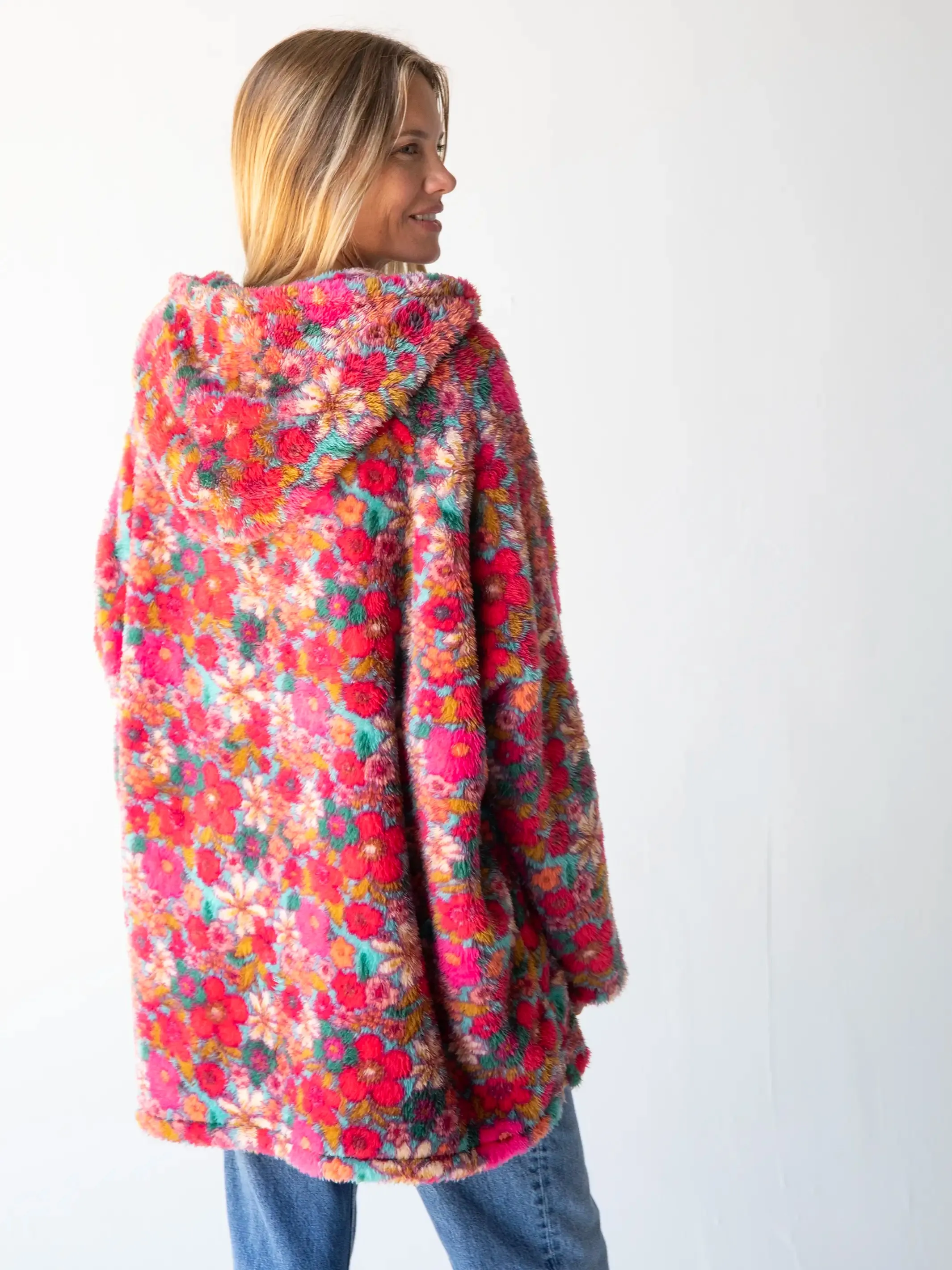 Oversized Blanket Hoodie - Turquoise Pink Retro Floral