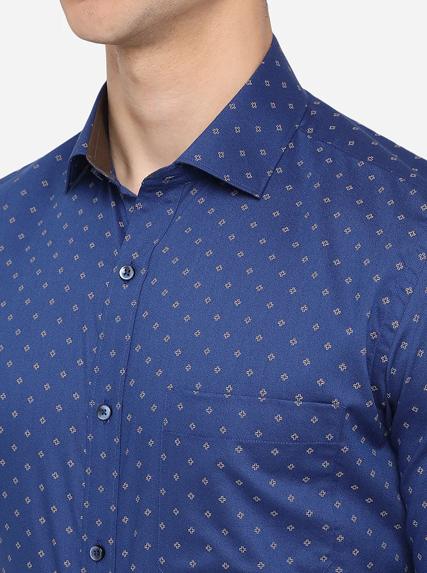 Parade Blue Printed Slim Fit Formal Shirt | Greenfibre