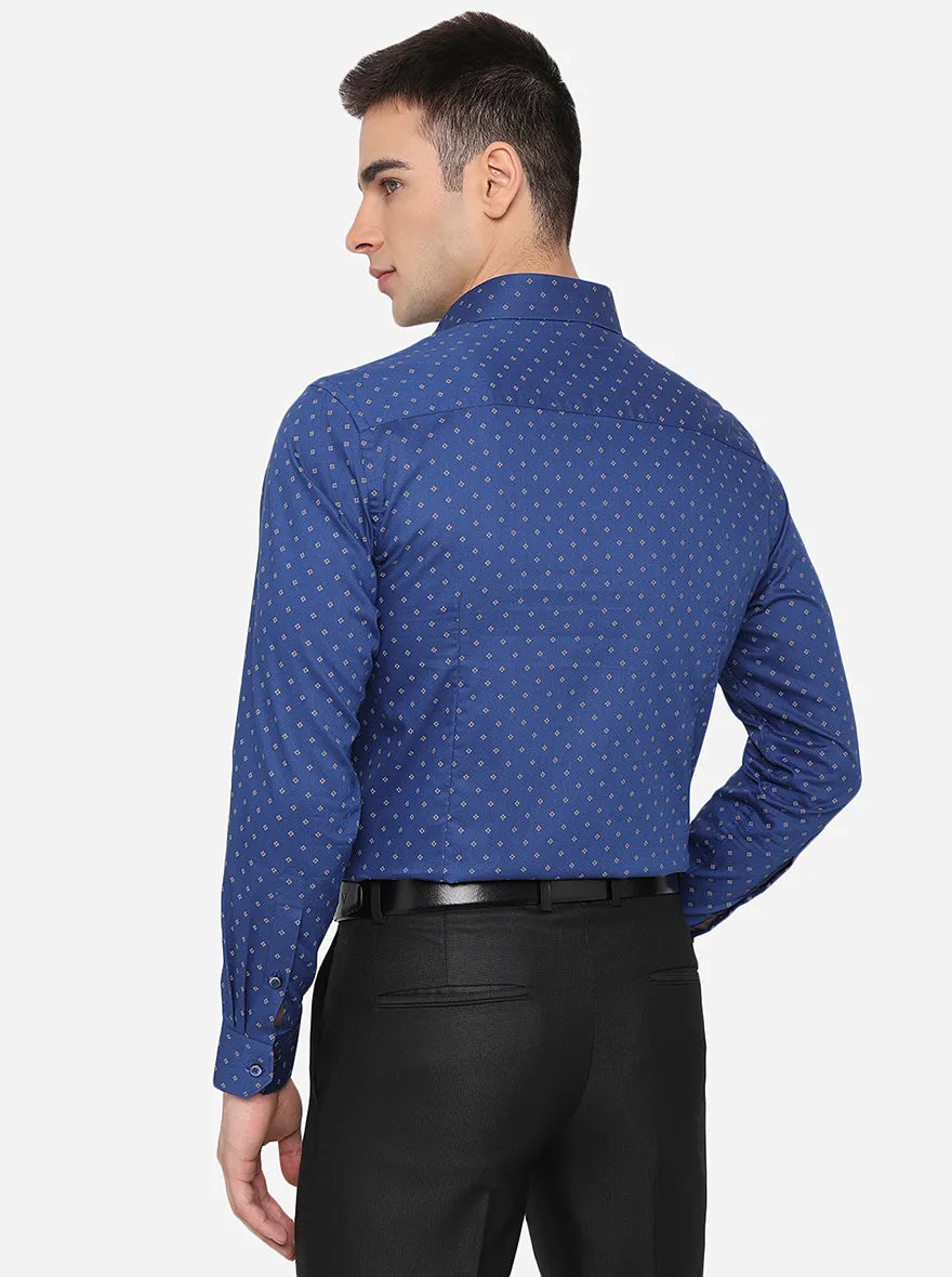 Parade Blue Printed Slim Fit Formal Shirt | Greenfibre