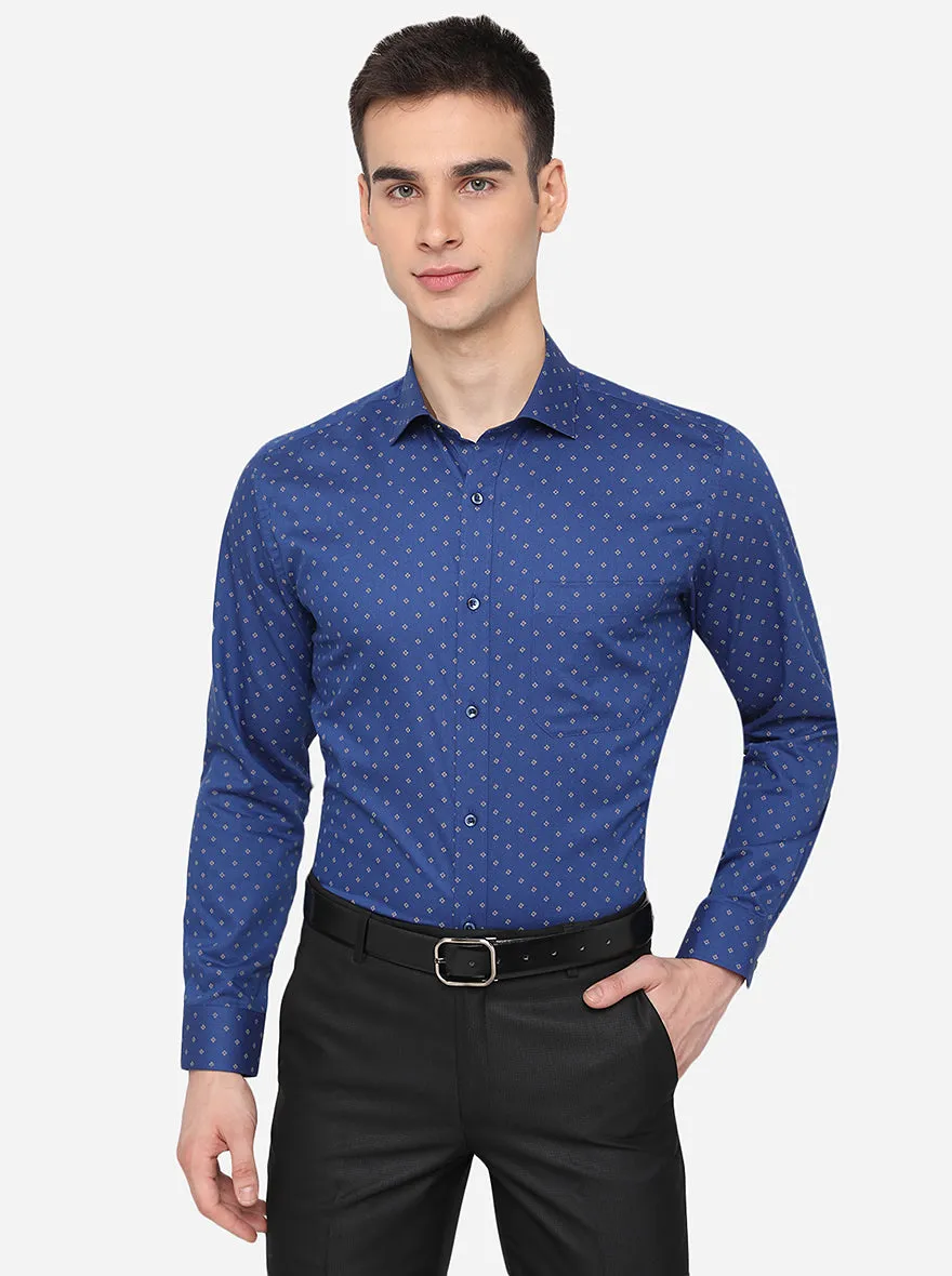 Parade Blue Printed Slim Fit Formal Shirt | Greenfibre