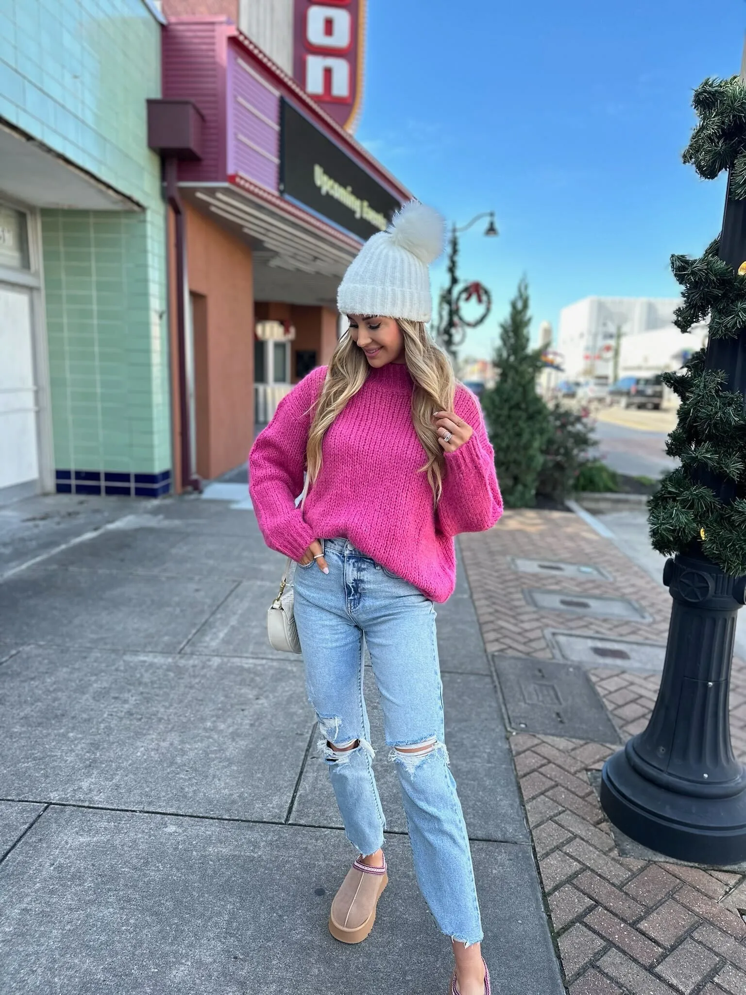 Pink Oversized Mock Neck Sweater