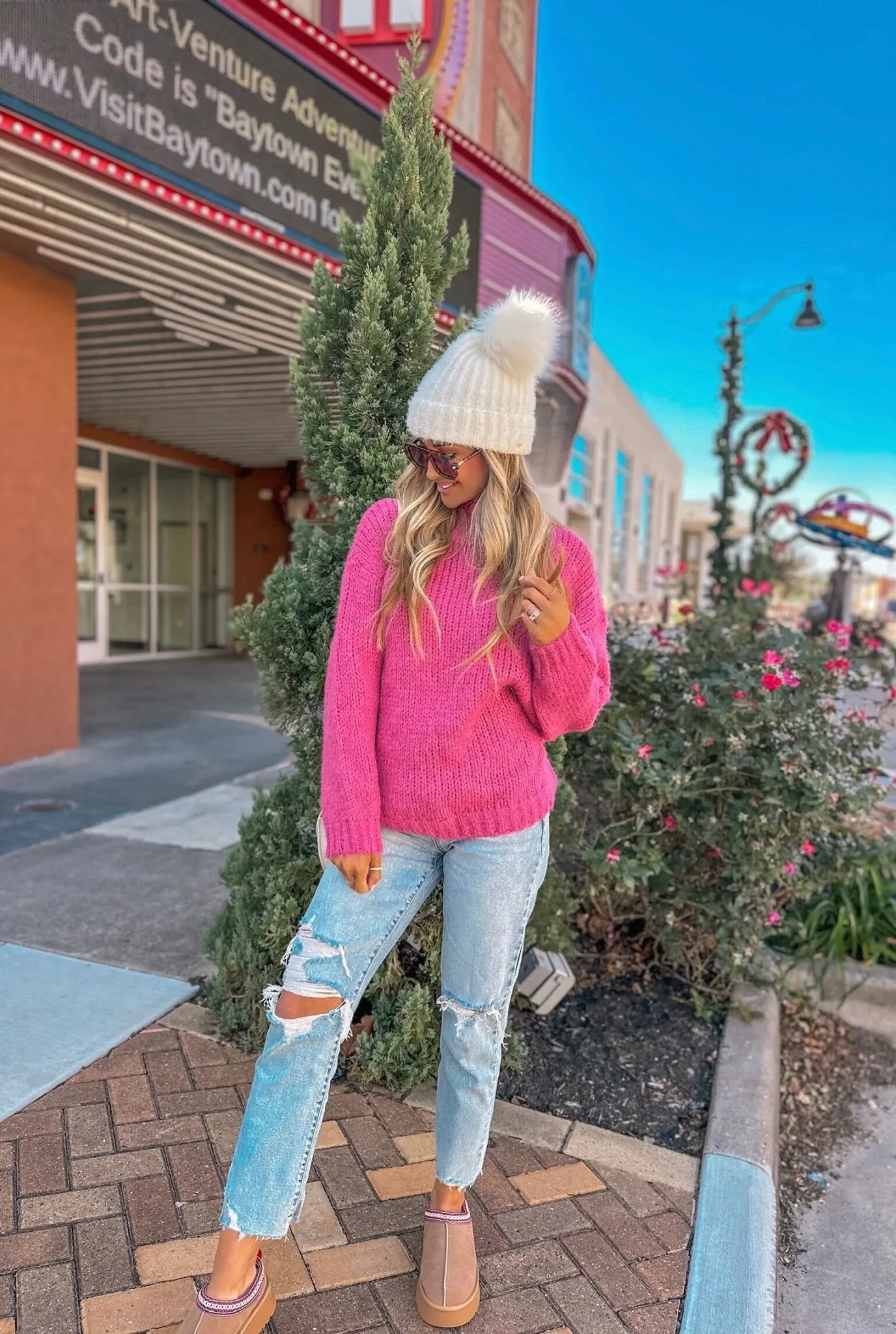 Pink Oversized Mock Neck Sweater