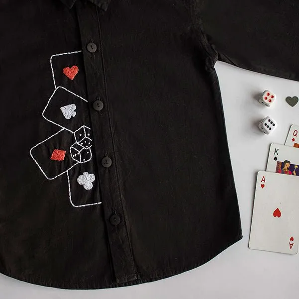 Playing Cards & Dice Embroidered 100% Organic Cotton - Black