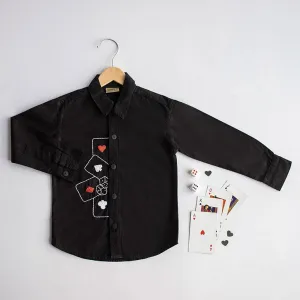 Playing Cards & Dice Embroidered 100% Organic Cotton - Black