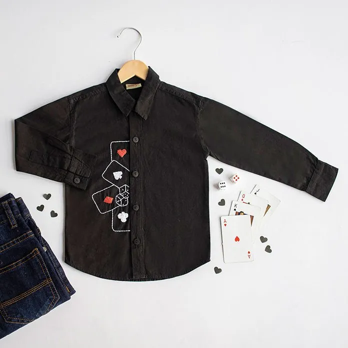 Playing Cards & Dice Embroidered 100% Organic Cotton - Black