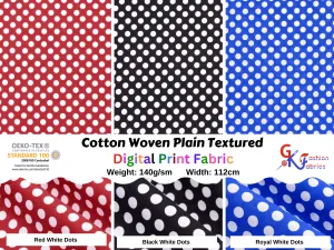 Quilted Cotton Woven Plain Textured Polka Dots Digital Print Fabric