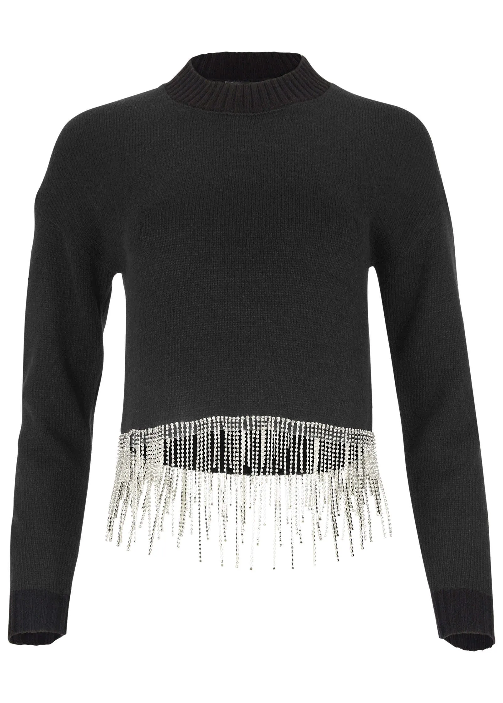 Rhinestone Trim Sweater  - Black