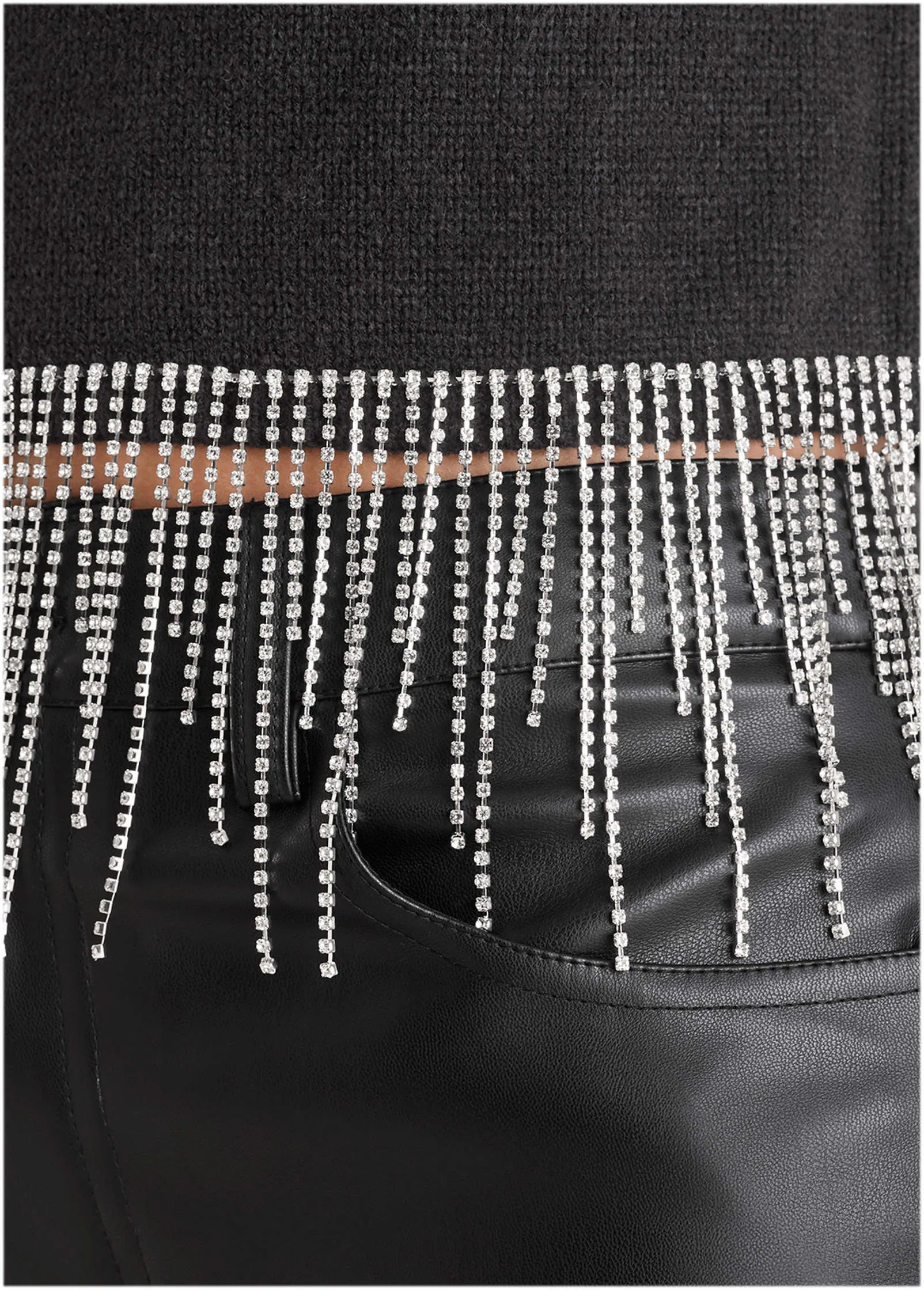 Rhinestone Trim Sweater  - Black