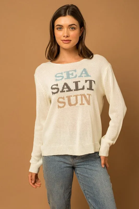 Round Neck Long Sleeve Sea Salt Sun Sweater