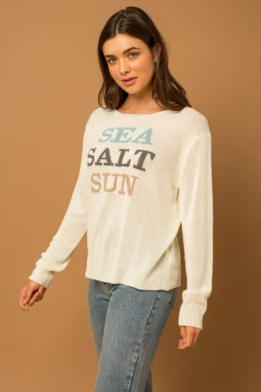 Round Neck Long Sleeve Sea Salt Sun Sweater