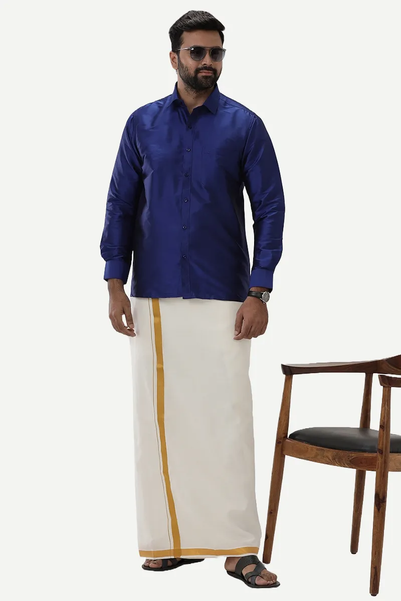 Silk Feel - Ink Blue Silk Shirts For Mens | Uathayam