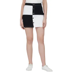 SLAY. Women's Black & White Colorblock Denim Skirt