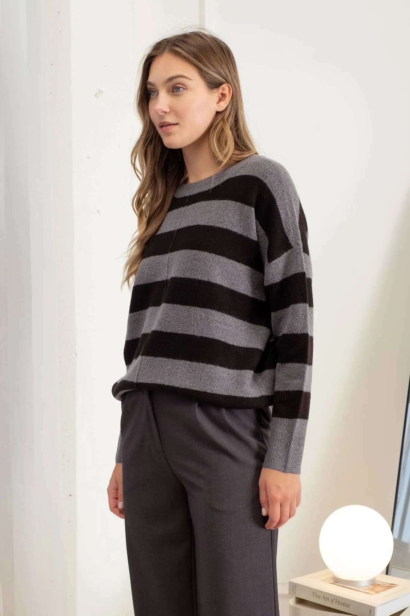 STRIPE CREW LONG SLEEVE KNIT SWEATER