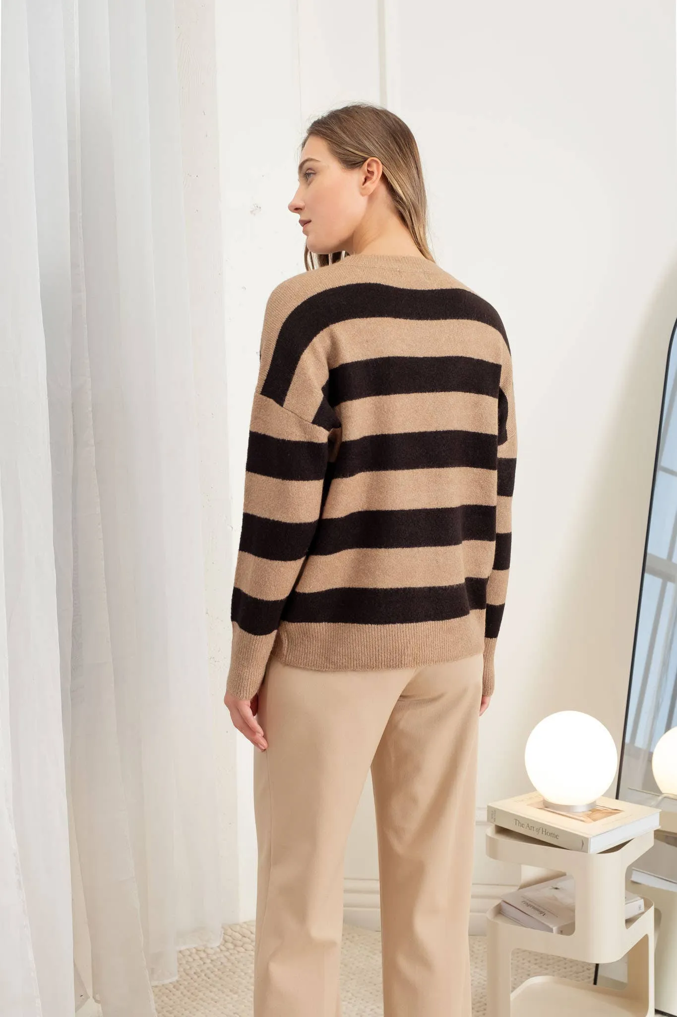 STRIPE CREW LONG SLEEVE KNIT SWEATER