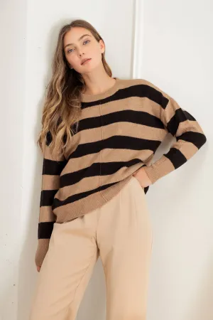 STRIPE CREW LONG SLEEVE KNIT SWEATER