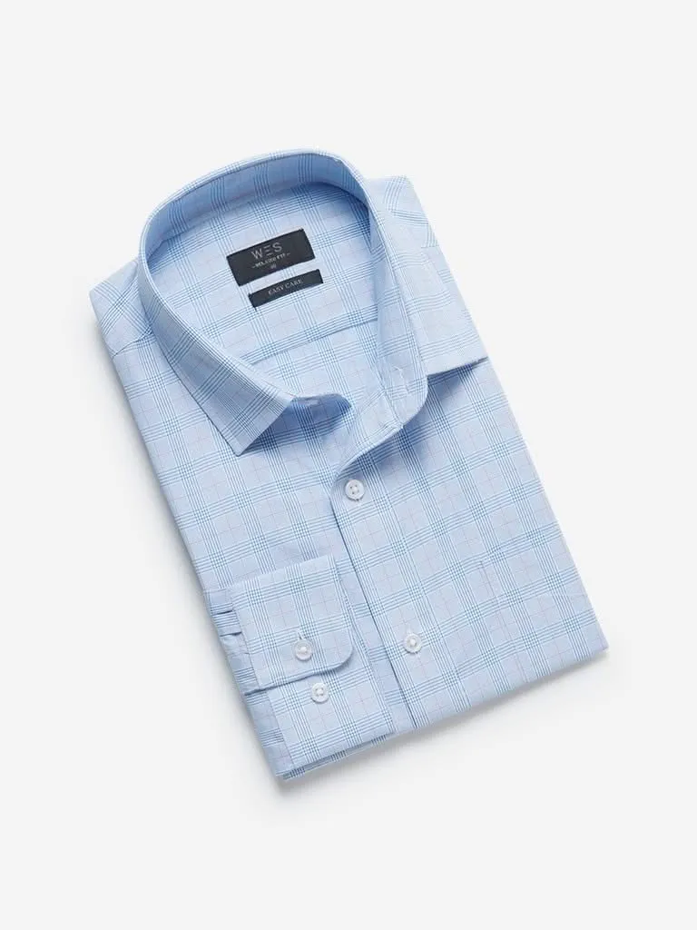 WES Formals Light Blue Checked Relaxed Fit Shirt