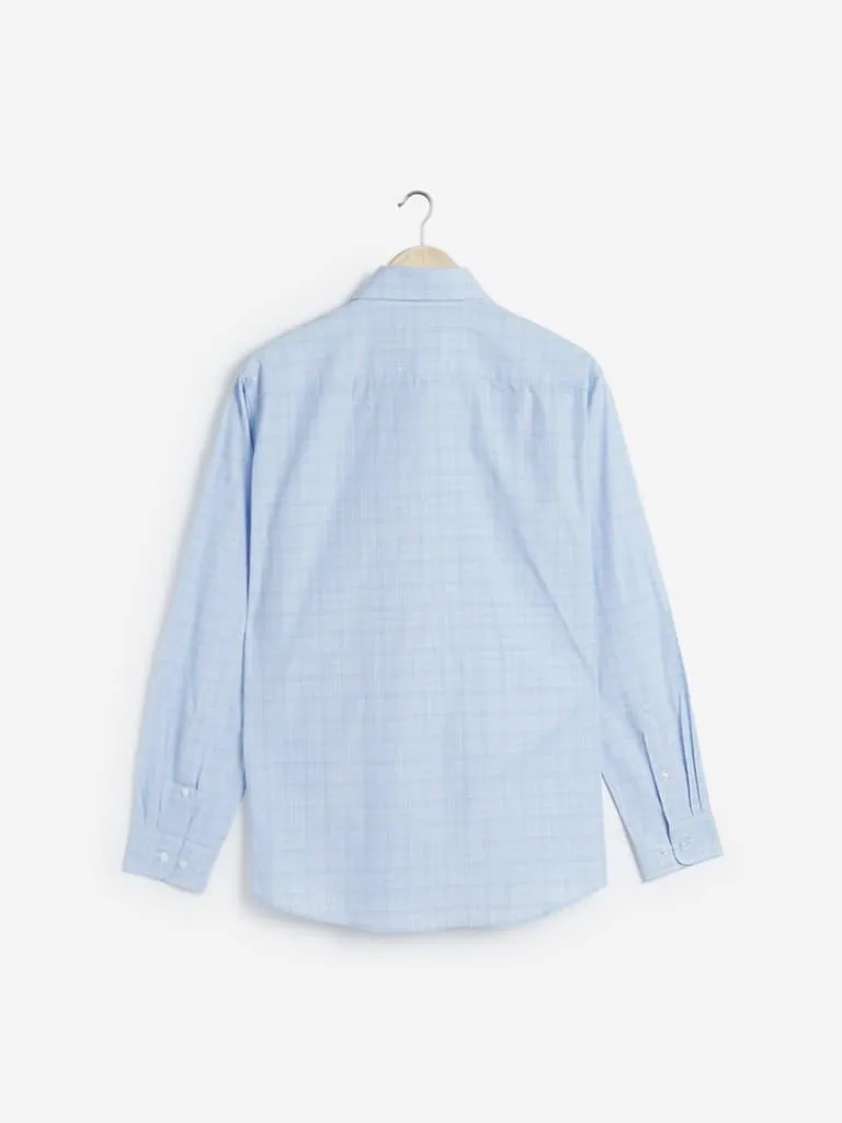 WES Formals Light Blue Checked Relaxed Fit Shirt