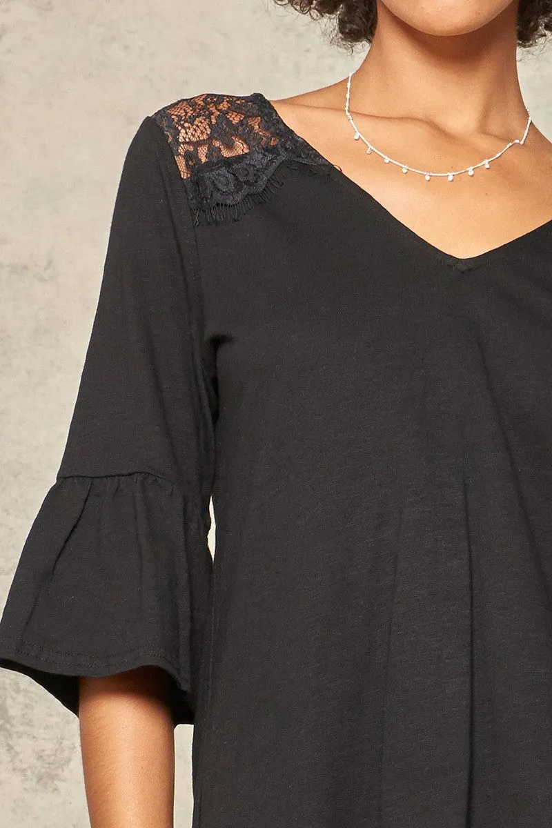 Women's A Knit Top With Deep V Neckline And Yoke Design