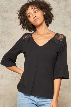 Women's A Knit Top With Deep V Neckline And Yoke Design