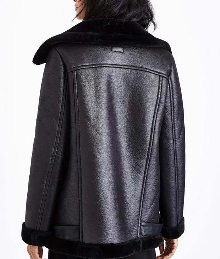 Women's Black Leather Shearling Jacket