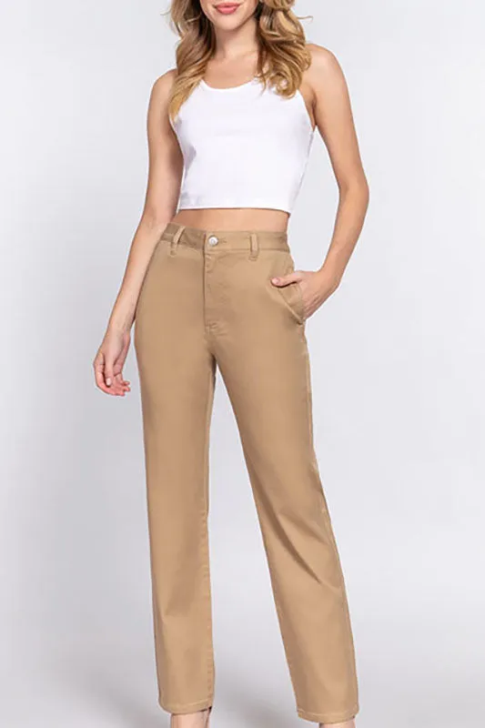 Women's Casual Straight Fit Twill Long Pants