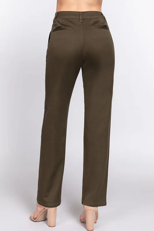 Women's Casual Straight Fit Twill Long Pants