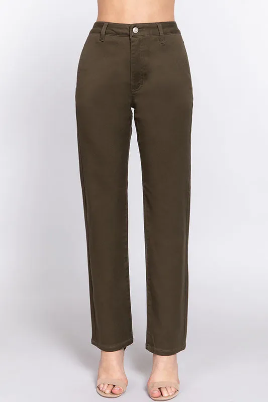 Women's Casual Straight Fit Twill Long Pants