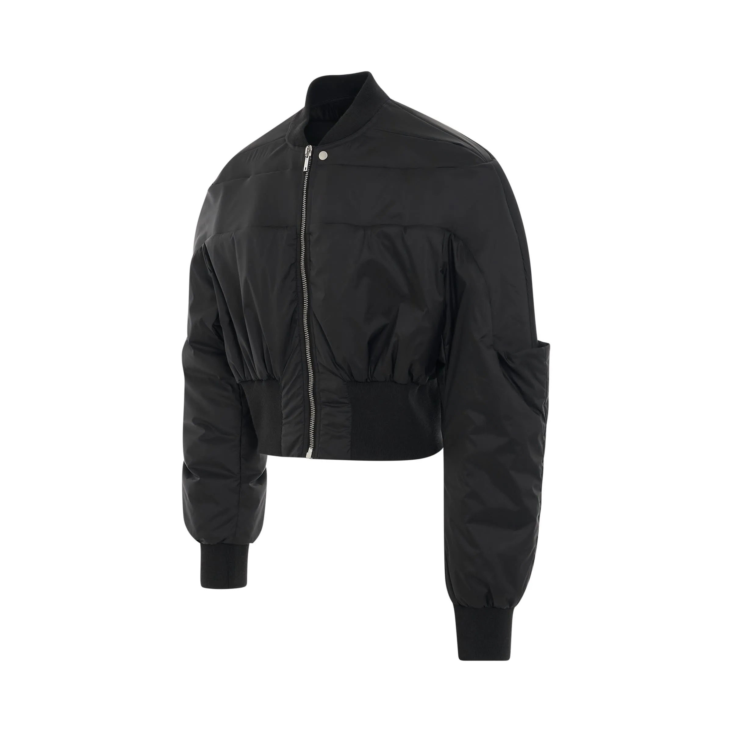 Woven Padded Girdered Bomber Jacket in Black