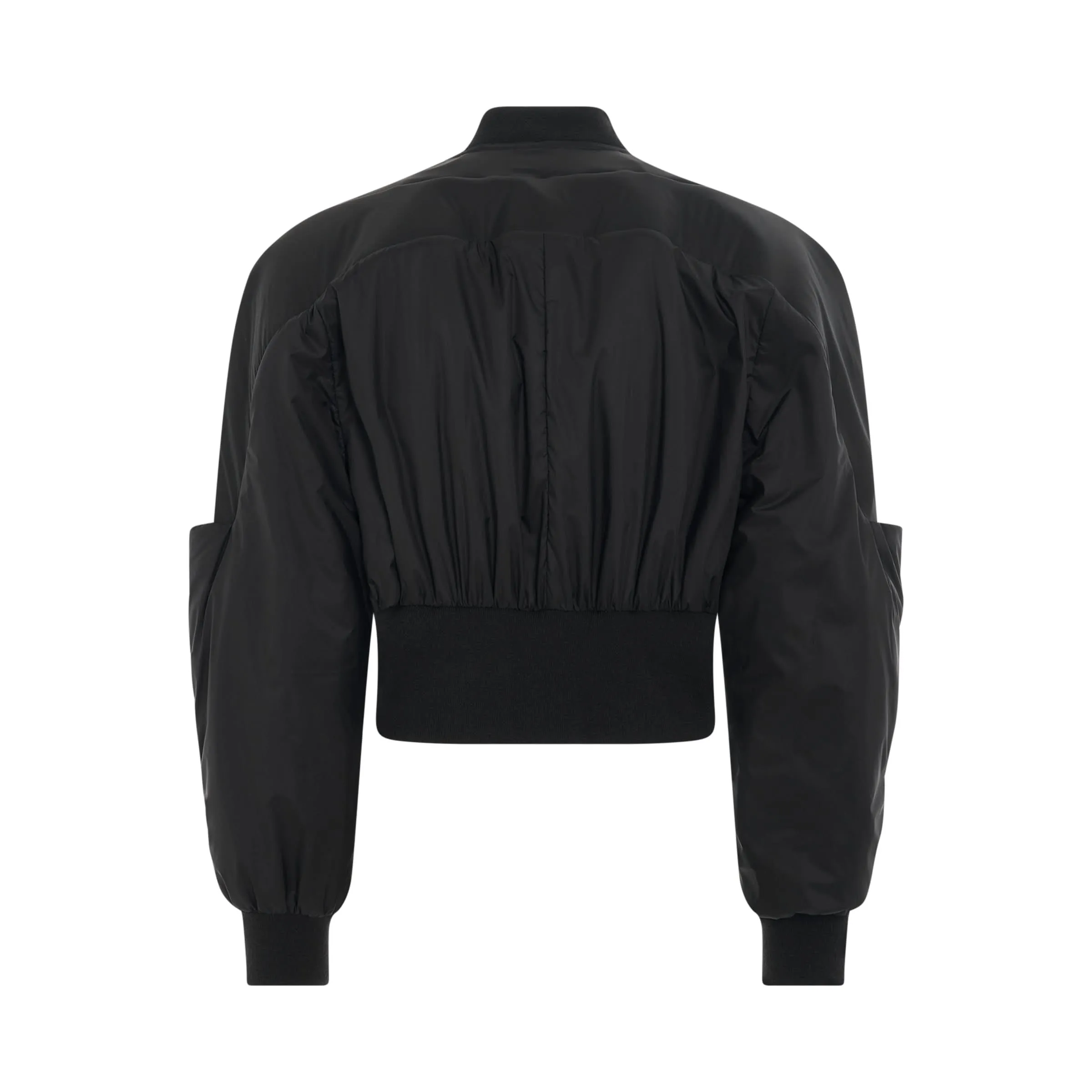 Woven Padded Girdered Bomber Jacket in Black